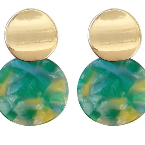 NWT Gold + Green Mosaic Earrings - Picture 2 of 3